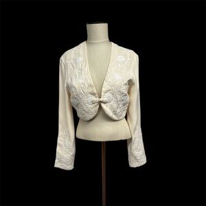 RIXO Shrug Crop Jacket Size XS 4 Gorgeous Ivory Appliqué